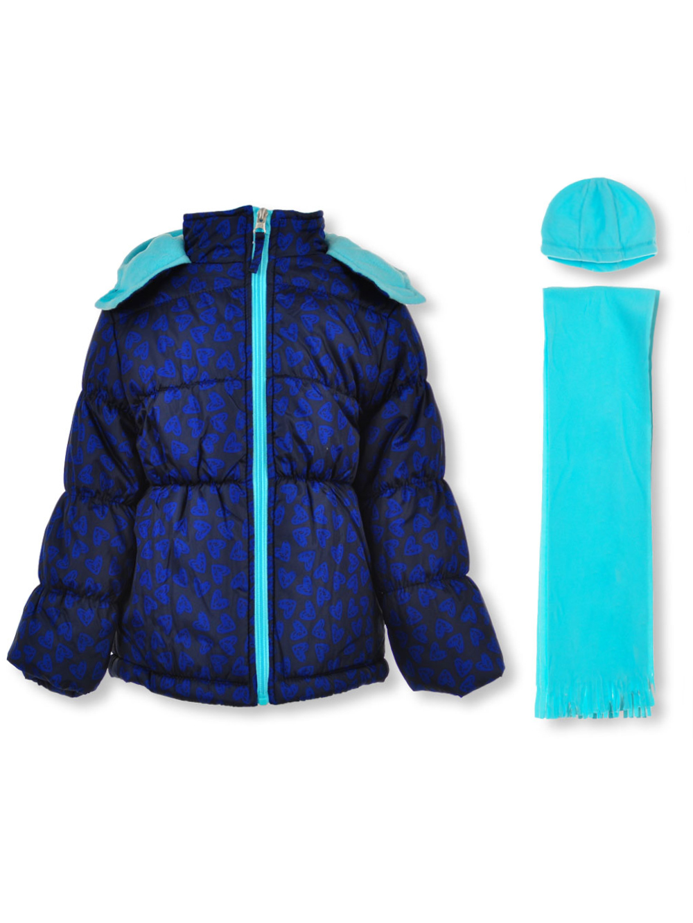 GIRLS’ BRIGHT HEARTS INSULATED JACKET WITH HAT & SCARF